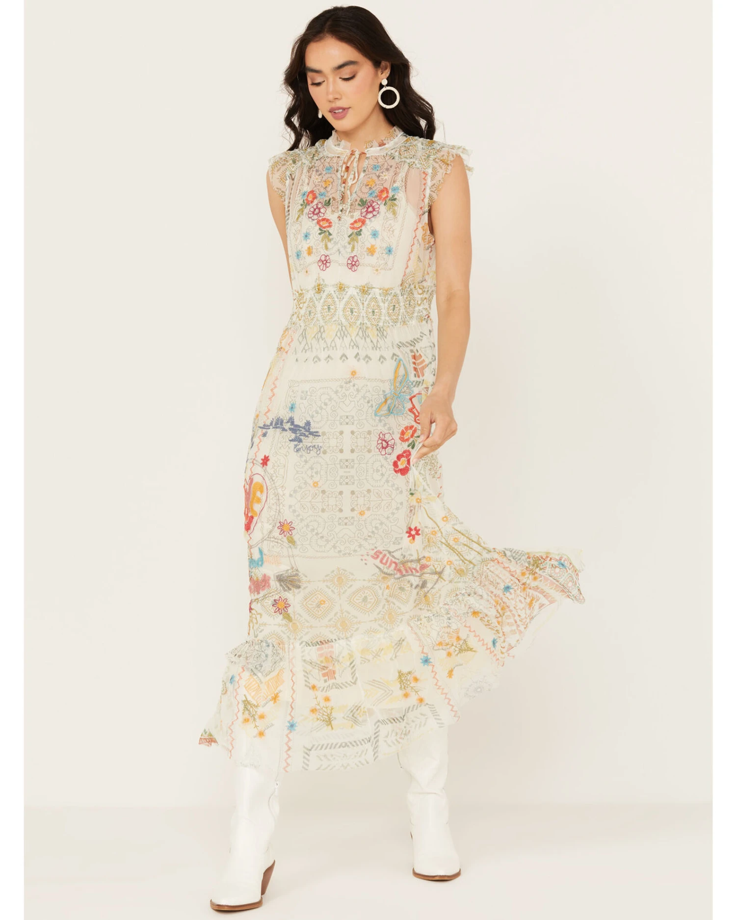 Johnny Was Women's Merida Sleeveless Mesh Midi Dress 1 Johnny Was Women's Merida Sleeveless Mesh Midi Dress