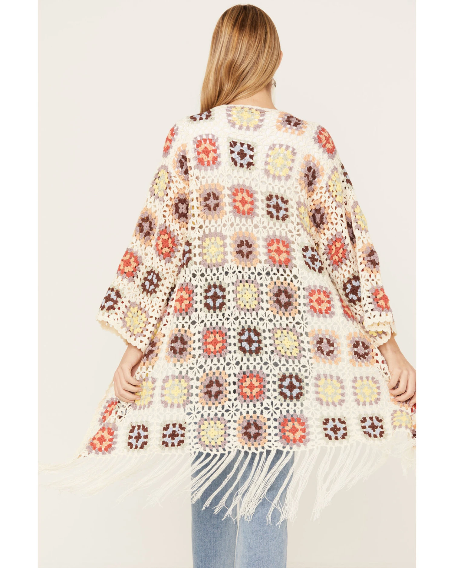 POL Women's Crochet Fringe Long Sleeve Kimono 2 POL Women's Crochet Fringe Long Sleeve Kimono - Image 2