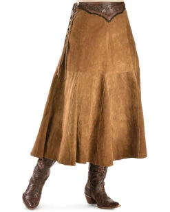 Kobler Leather Women's Choctaw Tooled Leather Lace-Up Suede Skirt 7 Kobler Leather Women's Choctaw Tooled Leather Lace-Up Suede Skirt -Cowgirl Drape Sales 225J35 38 P1