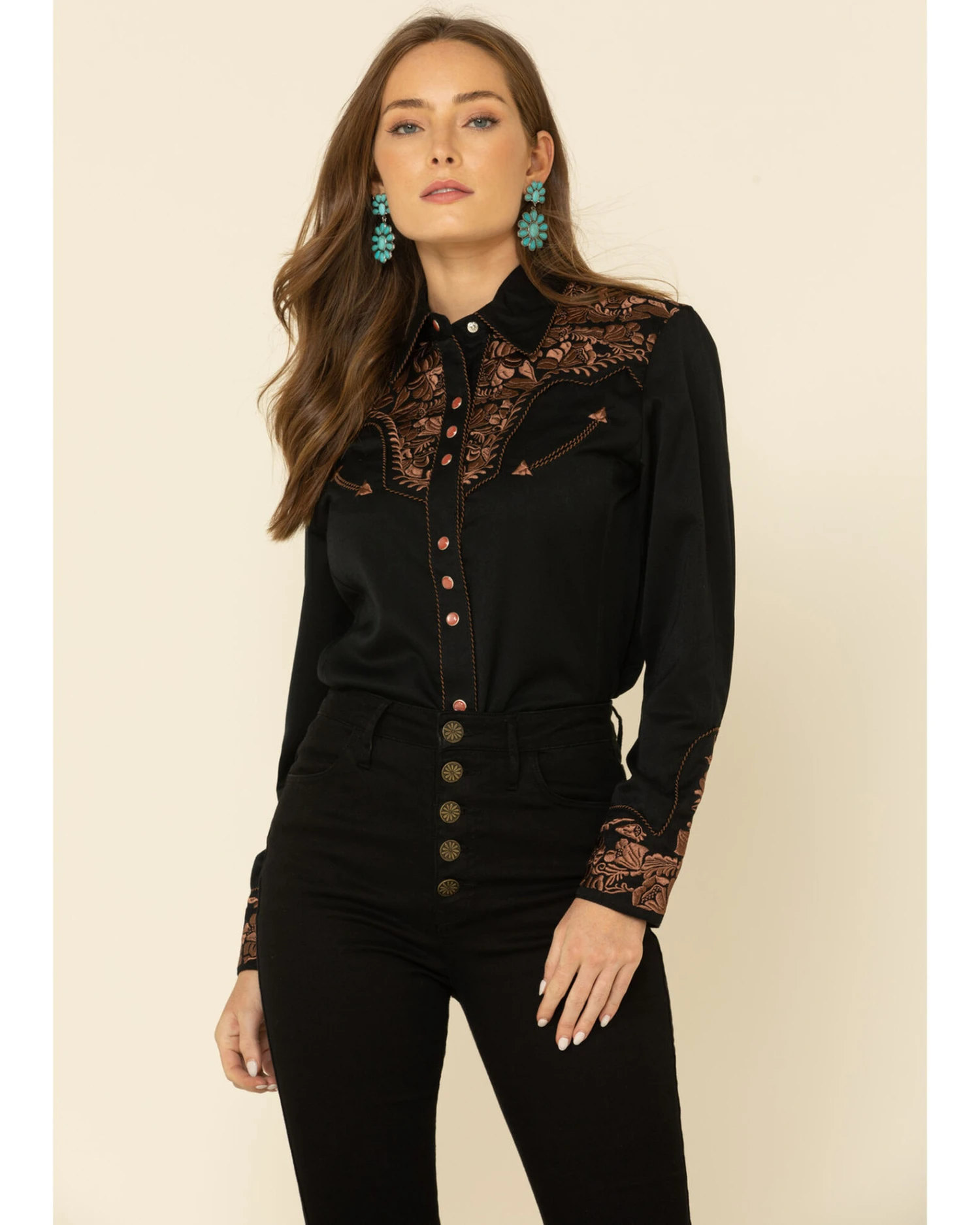 Scully Women's Floral Embroidered Western Shirt 2 Scully Women's Floral Embroidered Western Shirt - Image 2