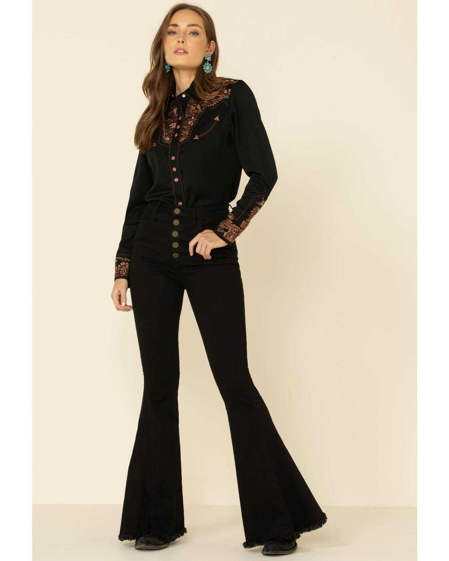 Scully Women's Floral Embroidered Western Shirt 3 Scully Women's Floral Embroidered Western Shirt - Image 3