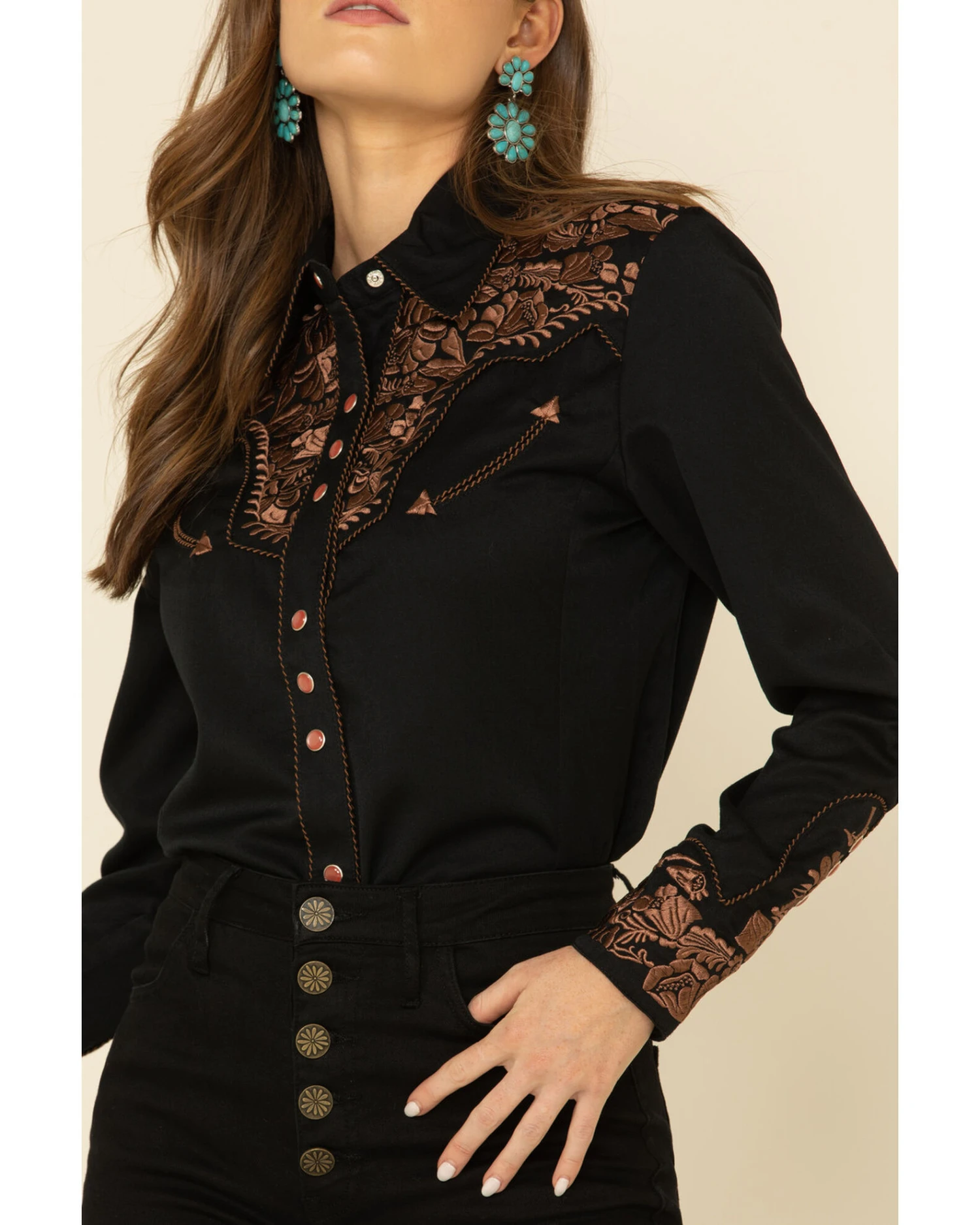 Scully Women's Floral Embroidered Western Shirt 4 Scully Women's Floral Embroidered Western Shirt - Image 4
